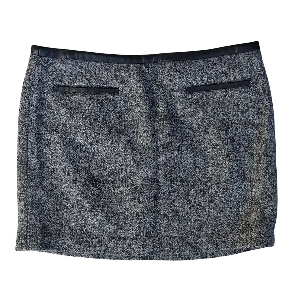 Gap Gray Wool Blend Mini Skirt With Leather Trim